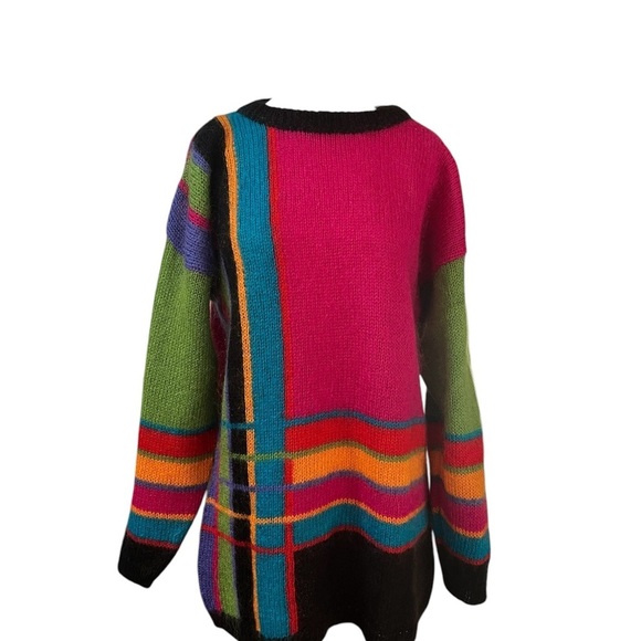 80s Bright Colorblock Mohair Sweater Oversized M/L by Valerie Stevens - Picture 2 of 6